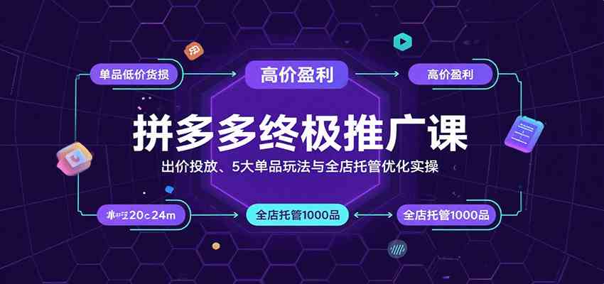 拼多多终极推广课：出价投放、5大单品玩法与全店托管优化实操-中创项目网