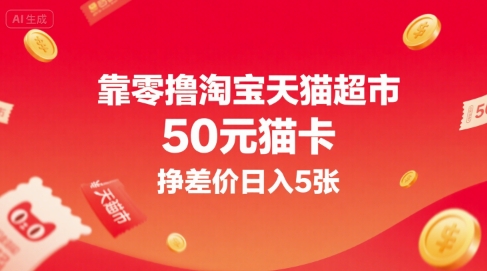 靠零撸淘宝天猫超市50元猫卡，挣差价日入5张-中创项目网