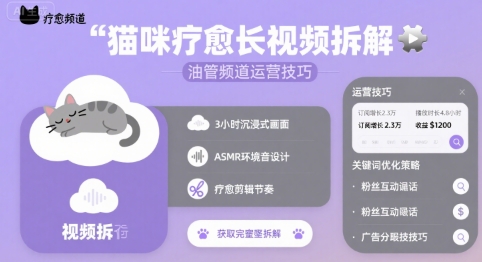 猫咪疗愈长视频拆解 &油管频道运营技巧-中创项目网