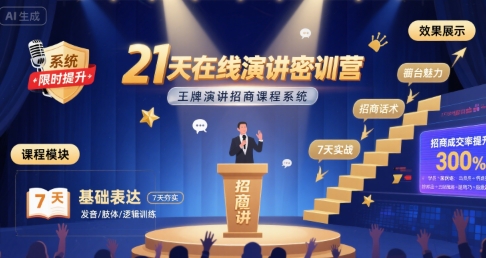 21天在线演讲密训营，王牌演讲招商课程系统-中创项目网