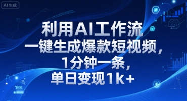 利用AI工作流一键生成爆款短视频，1分钟一条，单日变现1k+-中创项目网