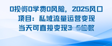 0学费0风险，2025风口项目：私域流量运营变现，当天可直接变现-中创项目网