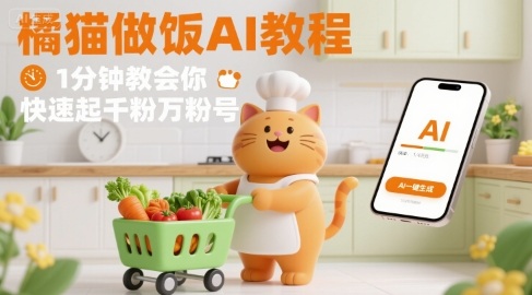 有趣的橘猫买菜做饭视频，用AI一键搞定，1分钟教会你，快速起千粉万粉号-中创项目网
