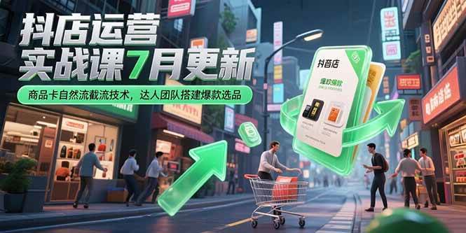 （15329期）抖店运营实战课7月更新，商品卡自然流截流技术，达人团队搭建爆款选品-中创项目网