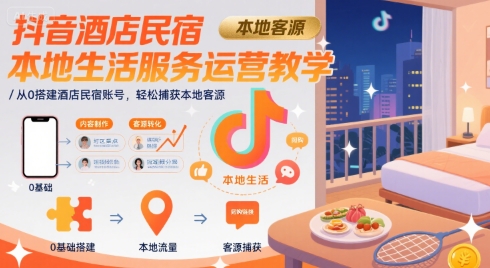 抖音酒店民宿本地生活服务运营教学，从0搭建酒店民宿账号，轻松捕获本地客源-中创项目网