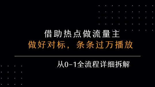 借力热点，乘顺风车玩流量主，条条过万播放， 每月收益5k+，从0-1全流程详细拆解-中创项目网