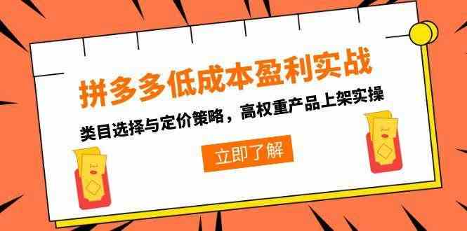 拼多多低成本盈利实战，类目选择与定价策略，高权重产品上架实操-中创项目网