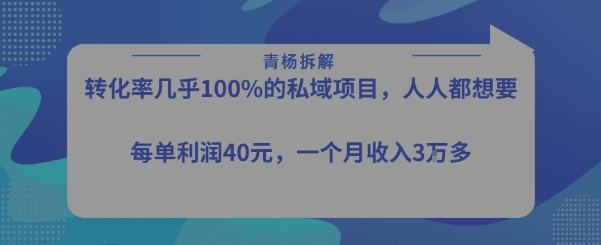 转化率最高的私域项目，每单利润40-50米，月入过1w-中创项目网