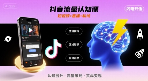 抖音流量认知课，短视频+直播+私域，认知提升，闪电开悟-中创项目网