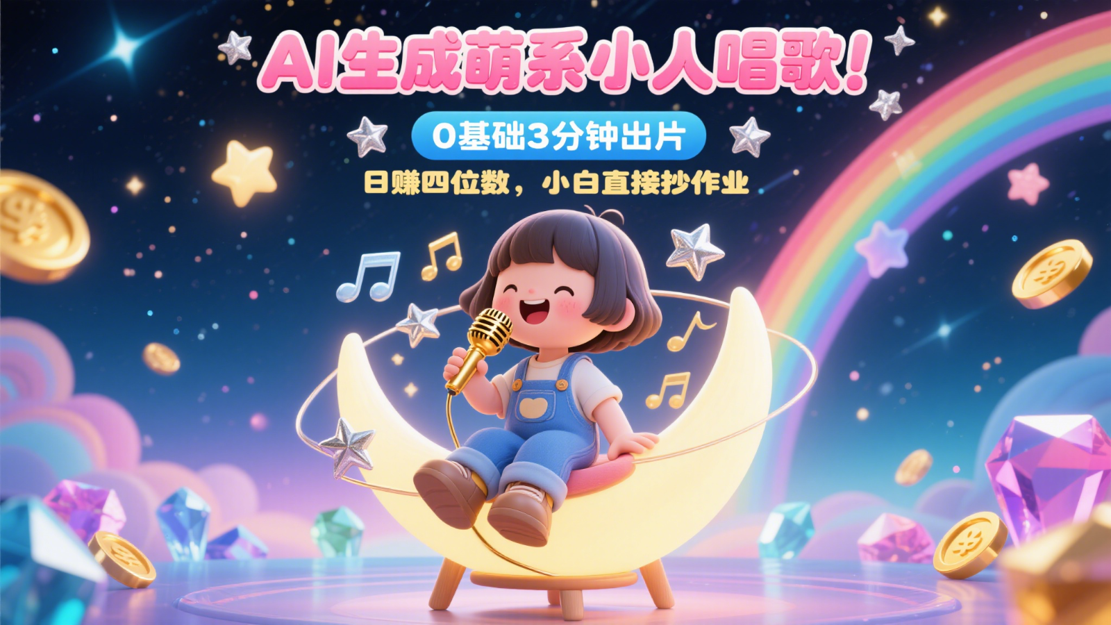 AI生成萌系小人唱歌！0基础3分钟出片，28个作品涨粉9万，日赚四位数，小白直接抄作业-中创项目网