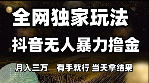 全网独家玩法抖音无人暴力撸金，月入3W，有手就行，当天拿结果【揭秘】-中创项目网