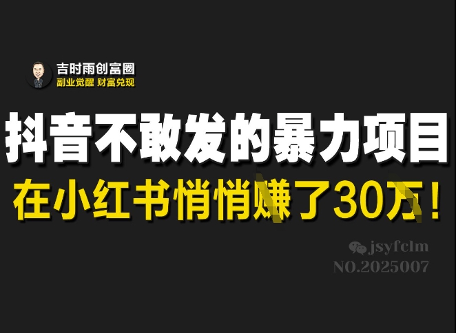 抖音不敢发的暴利项目，在小红书悄悄挣了30W-中创项目网