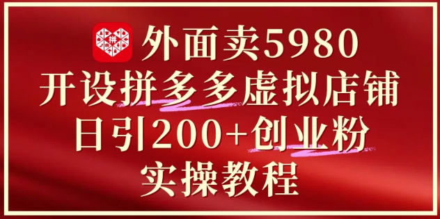 外面卖5980开设拼多多虚拟店铺：单日引流200+创业付费粉实战教程-中创项目网