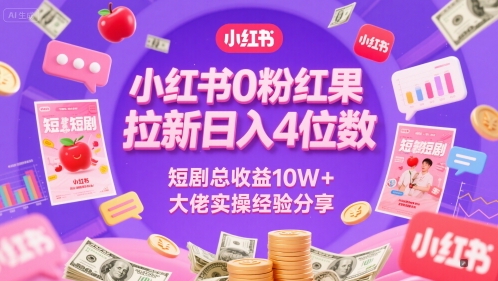 小红书0粉红果短剧拉新日入4位，数短剧总收益10W+大佬实操经验分享-中创项目网