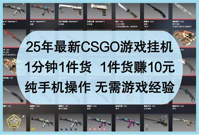 25年最新CSGO游戏挂机，1分钟1件货，1件货赚10元 纯手机操作 无需游戏经验-中创项目网