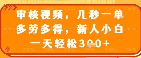 审核视频，几秒一单，多劳多得，新人小白一天轻松3张【揭秘】-中创项目网