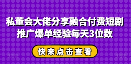 私董会大佬分享融合付费短剧推广爆单经验每天3位数-中创项目网