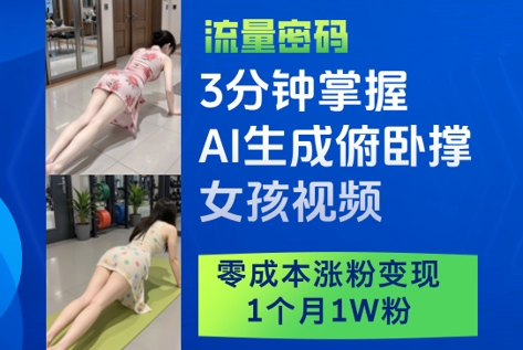 3分钟掌握AI生成俯卧撑女孩视频，零成本涨粉变现，1个月1W粉-中创项目网