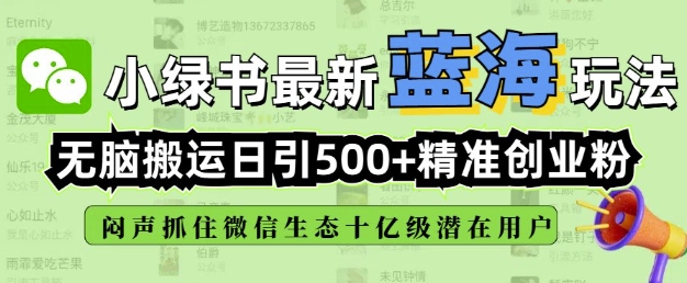 小绿书无脑搬运引流，全自动日引500精准创业粉，微信生态内又一个闷声发财的机会-中创项目网
