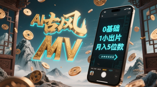 AI一键生成古风音乐MV，0剪辑基础1小时出片，多种变现渠道，一部手机月入5位数-中创项目网