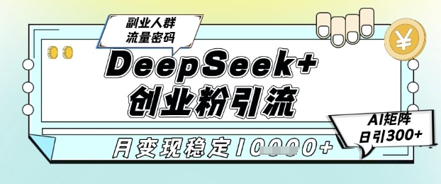 DeepSeek+创业粉精准引流，全新分享课4.0玩法，AI矩阵日引300+，多种变现方式，稳定月入1W-中创项目网
