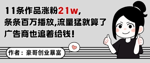 11条作品涨粉21W，条条百W播放，流量猛就算了，广告商也追着给钱-中创项目网
