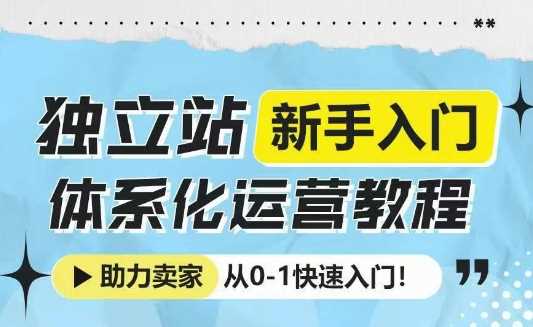独立站新手入门体系化运营教程，助力独立站卖家从0-1快速入门!-中创项目网