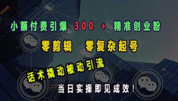 小额付费引爆 300 + 精准创业粉，零剪辑、零复杂起号，话术撬动被动引流，当日实操即见成效-中创项目网