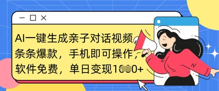 AI一键生成亲子对话视频，条条爆款，一部手机即可操作，单日变现数张-中创项目网