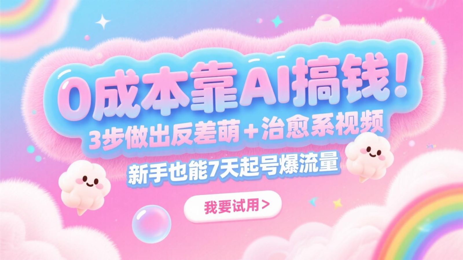 0成本靠AI搞钱！3步做出反差萌+治愈系视频，新手也能7天起号爆流量，月入5位数-中创项目网