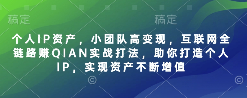 个人IP资产，小团队高变现，互联网全链路赚QIAN实战打法，助你打造个人IP，实现资产不断增值-中创项目网