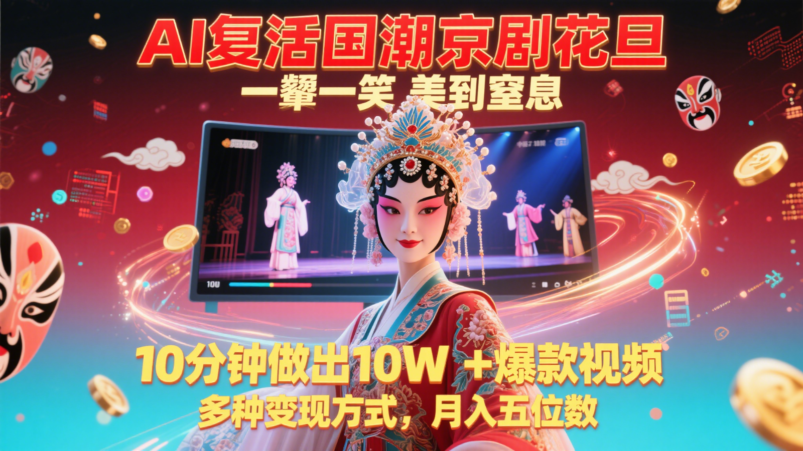 AI复活国潮京剧花旦，一颦一笑美到窒息，10分钟做出10W+爆款视频，多种变现方式-中创项目网