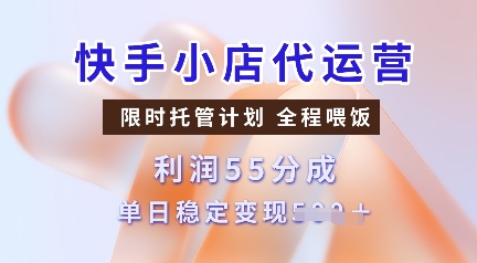 快手小店代运营，限时托管计划，收益55分，单日稳定变现多张【揭秘】-中创项目网