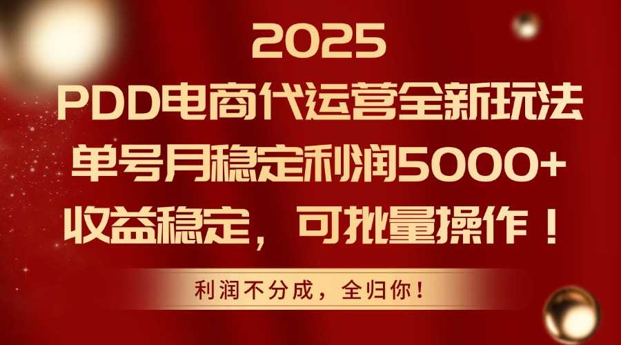 2025PDD电商代运营全新玩法，单号月稳定利润5000+，收益稳定，可批量操作-中创项目网