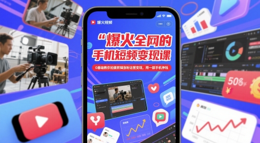 爆火全网的手机短视频变现课，0基础教你拍摄剪辑涨粉运营变现，用一部手机挣钱-中创项目网