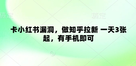 卡小红书漏洞，做知乎拉新 一天3张起，有手机即可-中创项目网