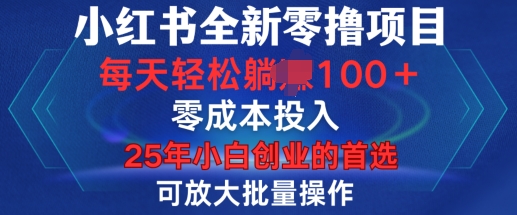 小红书全新纯零撸项目，只要有号就能玩，可放大批量操作，轻松日入100+【揭秘】-中创项目网