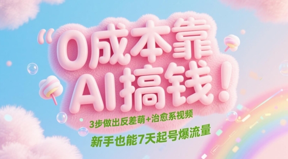 0成本靠AI搞钱！3步做出反差萌+治愈系视频，新手也能7天起号爆流量-中创项目网