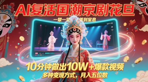 AI复活国潮京剧花旦，一颦一笑美到窒息，10分钟做出10W+爆款视频，多种变现方式，月入五位数-中创项目网