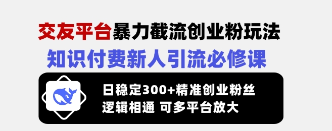 交友平台暴力截流创业粉玩法，知识付费新人引流必修课，日稳定300+精准创业粉丝，逻辑相通可多平台放大-中创项目网