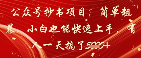 公众号抄书项目，简单粗暴，小白也能快速上手，有人一天搞了1k+-中创项目网