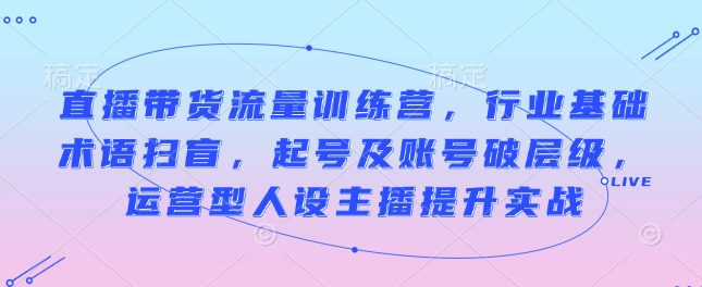直播带货流量训练营，行业基础术语扫盲，起号及账号破层级，运营型人设主播提升实战-中创项目网