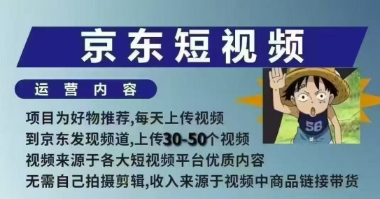 京东短视频带货课，无需自己拍摄剪辑，保姆式教学，两天快速上手-中创项目网
