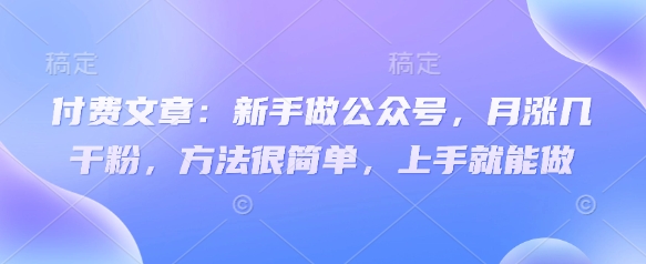 付费文章：新手做公众号，月涨几干粉，方法很简单，上手就能做-中创项目网
