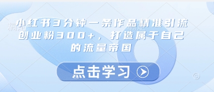 小红书3分钟一条作品精准引流创业粉300+，打造属于自己的流量帝国-中创项目网