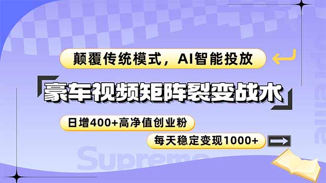 豪车视频矩阵裂变战术，颠覆传统模式，AI智能投放，日增400+高净值创业…-中创项目网