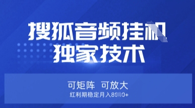 【搜狐音频挂G】独家技术，可矩阵可放大，红利期稳定月入8k【揭秘】-中创项目网