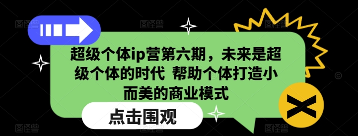 超级个体ip营第六期，未来是超级个体的时代  帮助个体打造小而美的商业模式-中创项目网