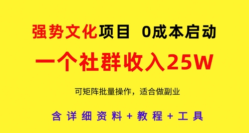 强势文化项目，一个社群收入25个W，0成本启动，可矩阵批量操作，原创详细实操教程-中创项目网