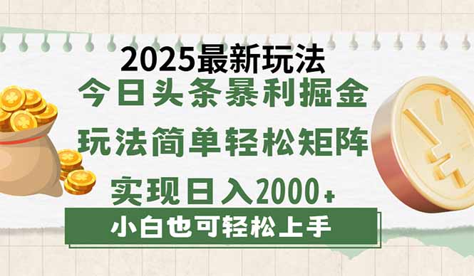 今日头条2025最新玩法，思路简单，复制粘贴，轻松实现矩阵日入2000+-中创项目网